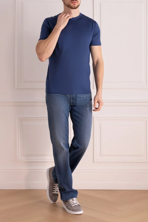 Cesare di Napoli man cotton t-shirt blue for men купить с ценами и фото 155389 - photo 2