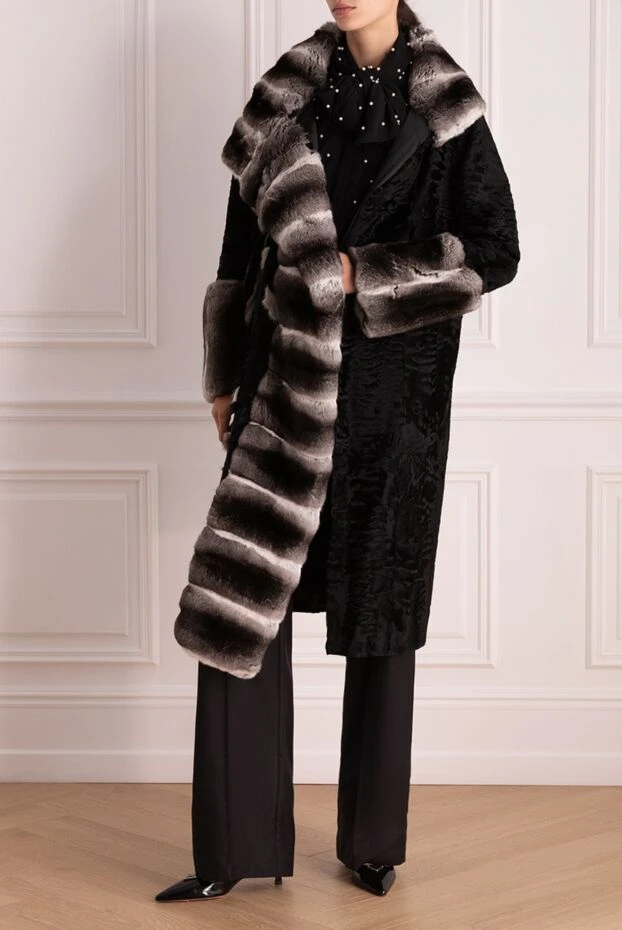 Fabio Gavazzi woman fur coat fromswakara and chinchilla furs black women's купить с ценами и фото 155403 - photo 2