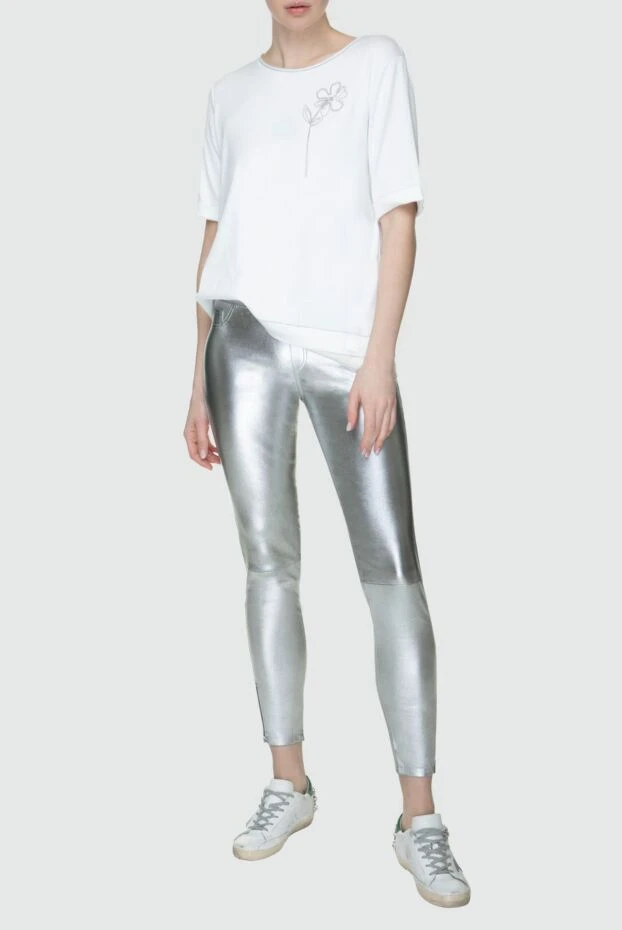 Fleur de Paris woman gray leather trousers for women купить с ценами и фото 155490 - photo 2