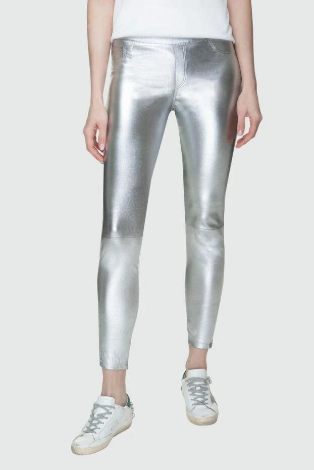 Fleur de Paris брюки из металлизированной кожи серебристого цвета с молниями внизу
 155490 - фото 3