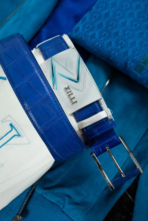 Cesare di Napoli ремень из кожи крокодила синий ультрамариновый мужской 155500 - фото 2