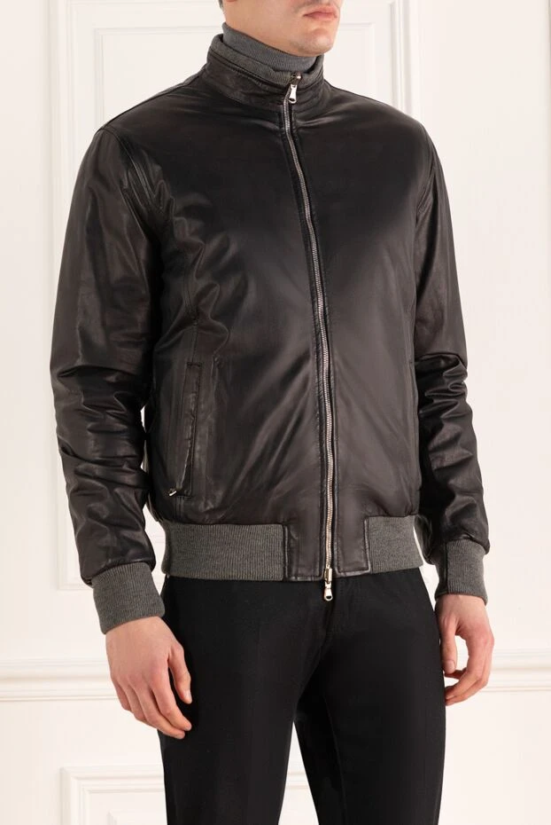 Barba Napoli куртка-бомбер кожаная синяя со стеганой подкладкой мужская 155581 - фото 3