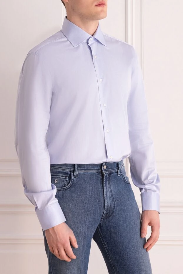 Barba Napoli рубашка мужская голубая классическая однотонная приталенная
 155584 - фото 3