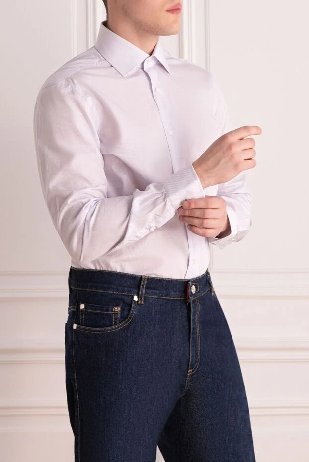 Barba Napoli мужская сорочка из хлопка голубого цвета с фактурным узором
 155585 - фото 3