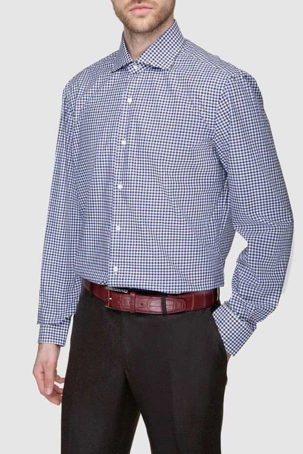 Barba Napoli хлопковая мужская рубашка в синюю клетку для офиса
 155588 - фото 3