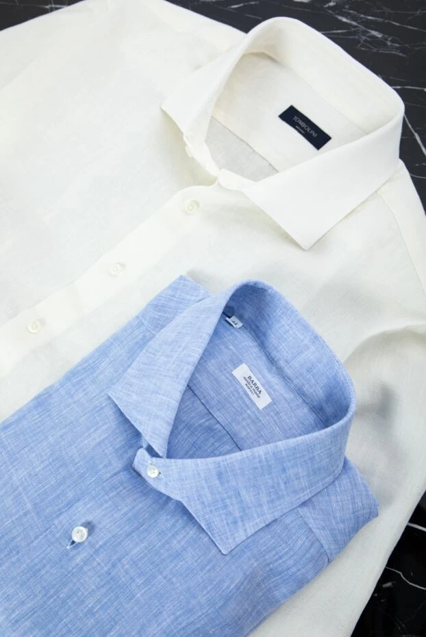 Barba Napoli льняная мужская рубашка классическая в голубом цвете 155590 - фото 3