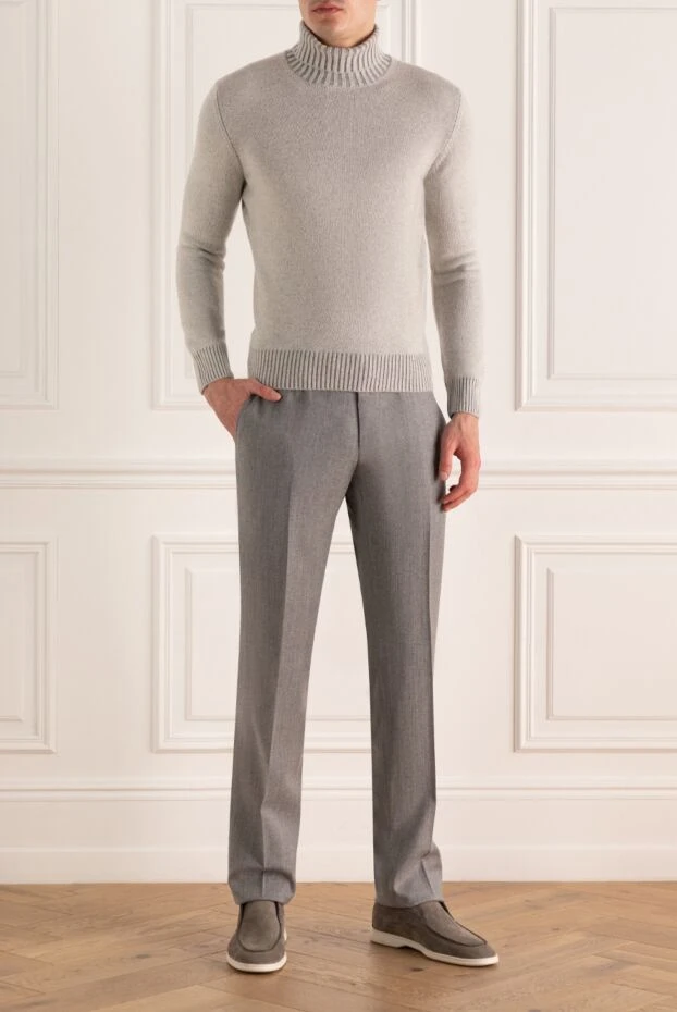 Cesare di Napoli man gray wool and cashmere trousers for men купить с ценами и фото 155627 - photo 2