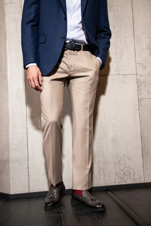 Cesare di Napoli ерлерге арналған бежевый жүннен және кашемирден жасалған кеңсе шалбары
 155628 - фото 3