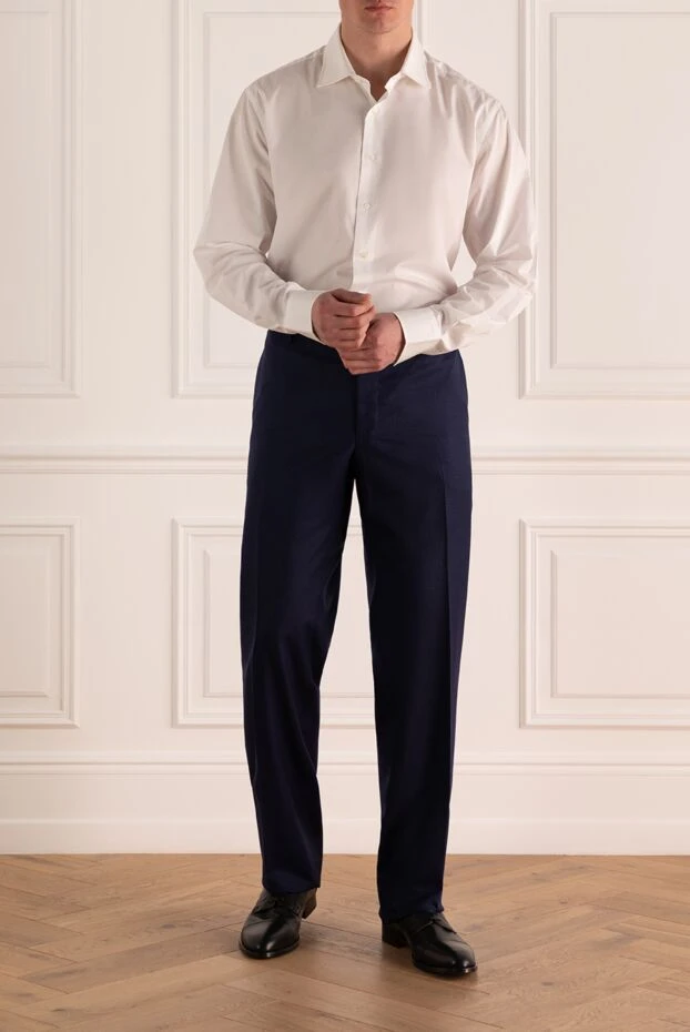 Cesare di Napoli man blue wool trousers for men купить с ценами и фото 155631 - photo 2