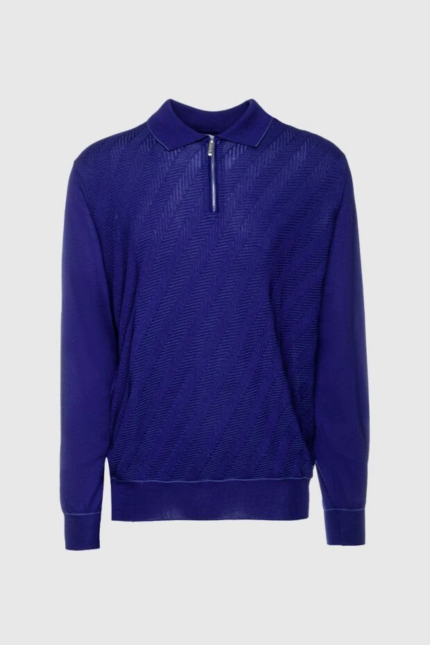 Stefano Ricci поло с длинным рукавом из шелка и кашемира синее мужское 155774 - фото 1