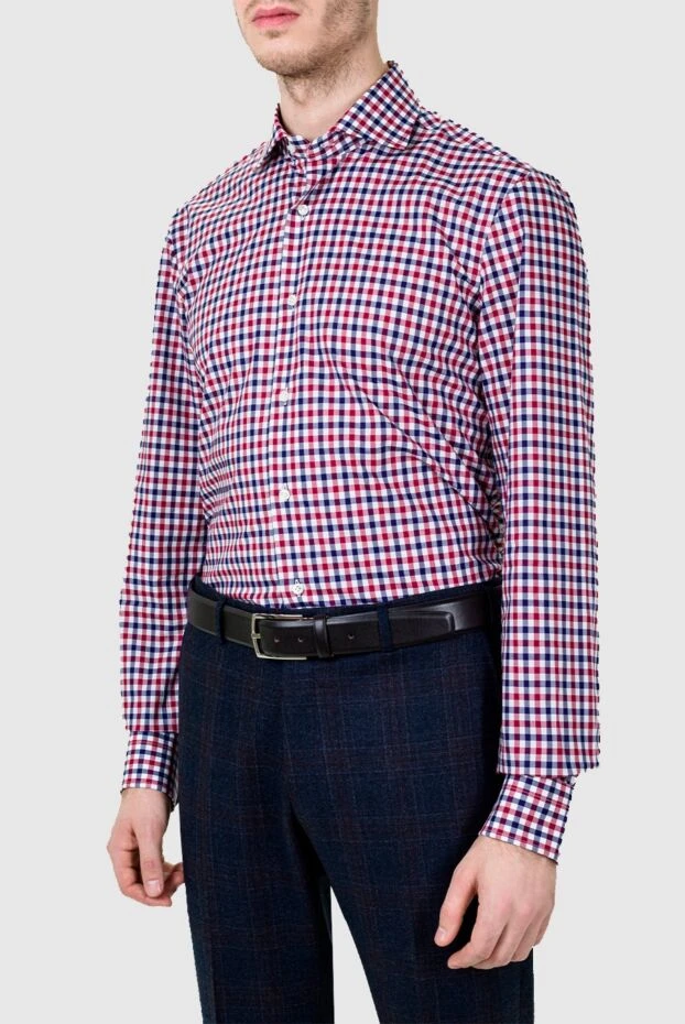 Barba Napoli рубашка мужская стильная приталенная в красно-синем клетчатом узоре 155828 - фото 3