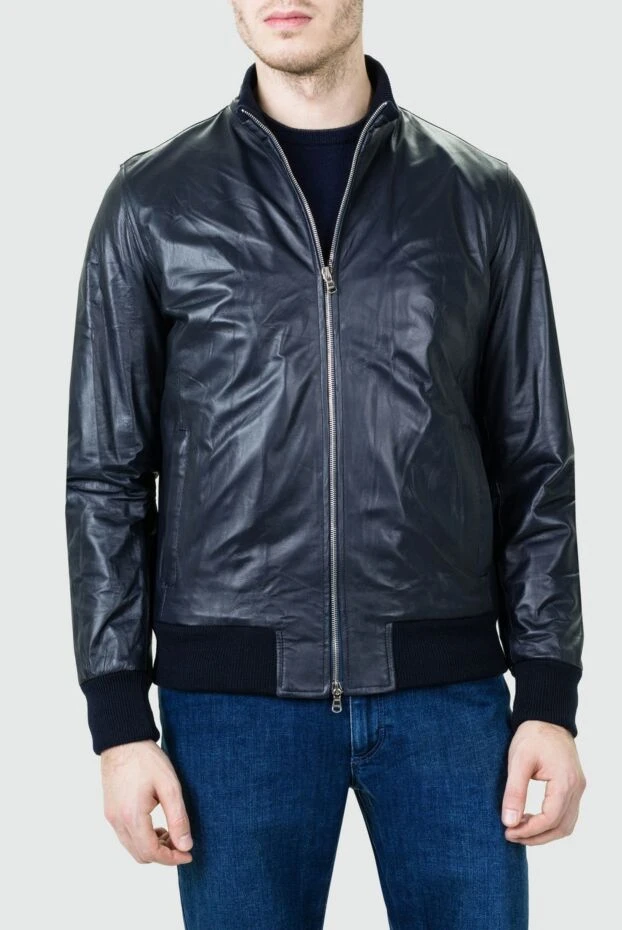 Barba Napoli куртка-бомбер кожаная насыщенно-синяя мужская 155831 - фото 3