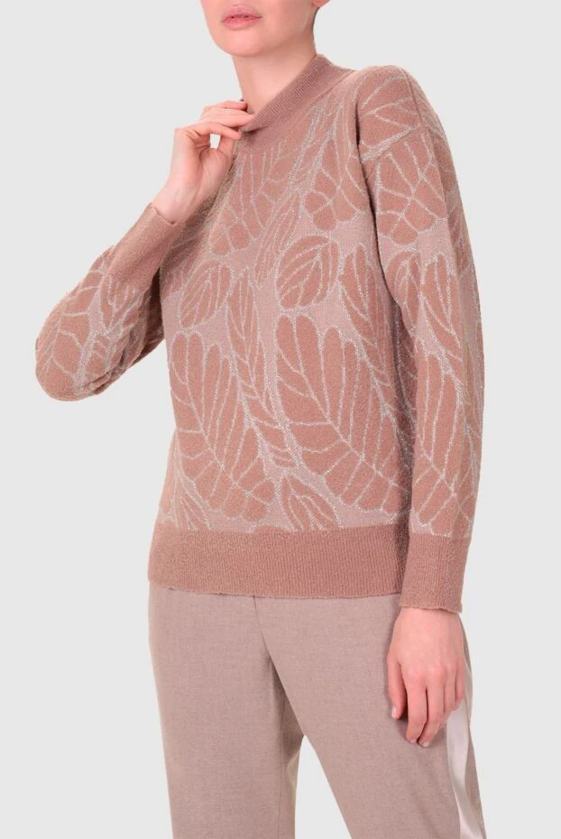 Peserico джемпер коричневый женский с узором листьев 155872 - фото 3