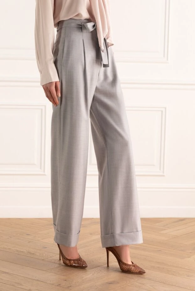 Peserico әйелдерге арналған сұр түсті кең шалбар жүннен 155925 - фото 3