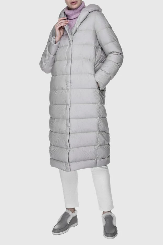 Fleur de Paris ашық сұр түсті, капюшоны бар ұзын әйелдер мамығы
 156035 - фото 3