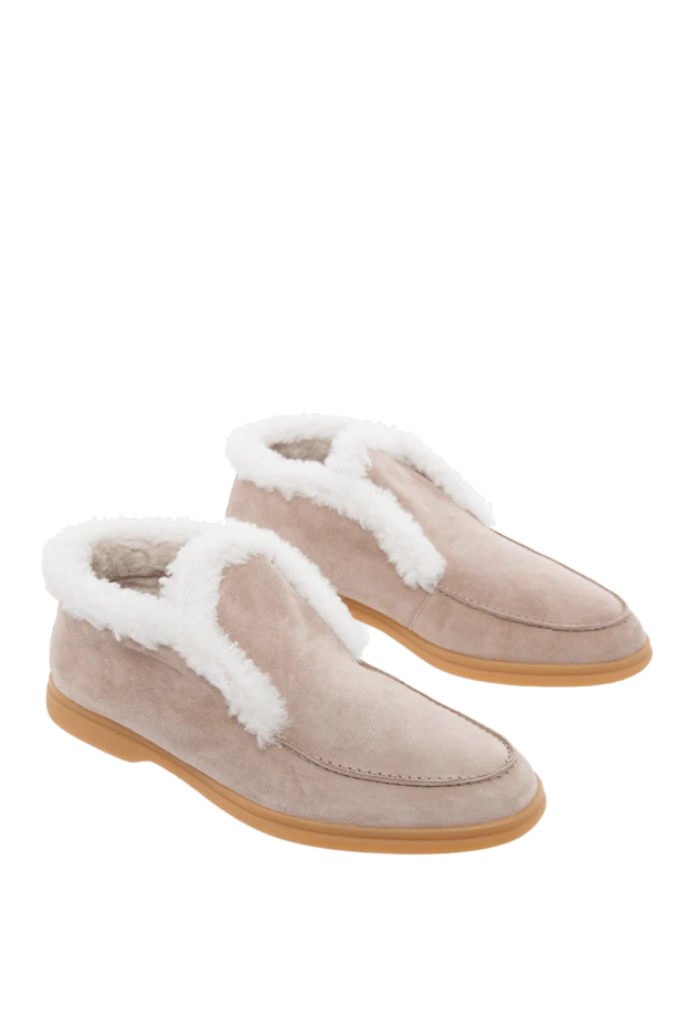 Cesare di Napoli лоферы женские замшевые с мехом бежевые 156054 - фото 3