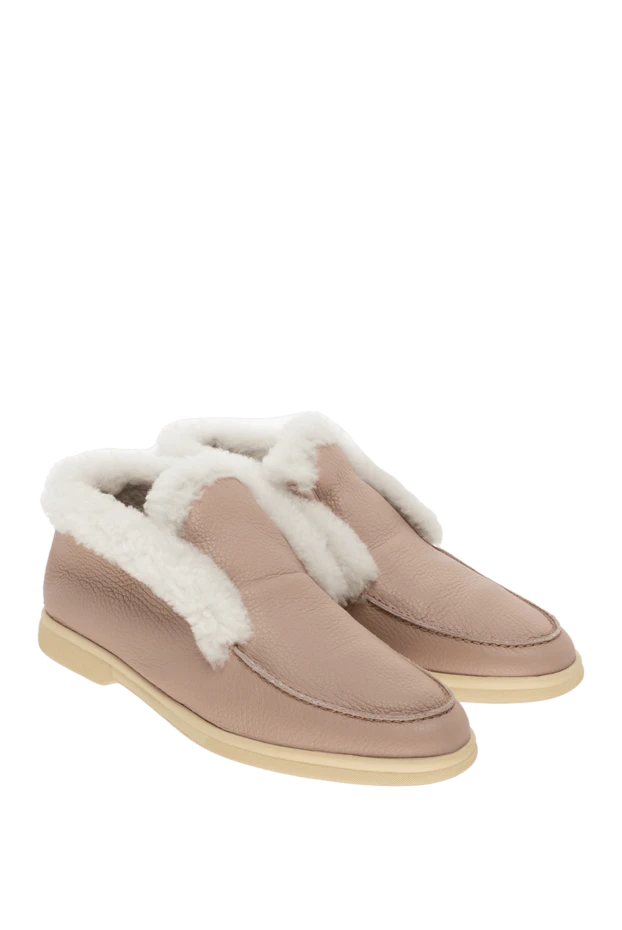 Cesare di Napoli лоферы женские кожаные с мехом бежевые 156058 - фото 3