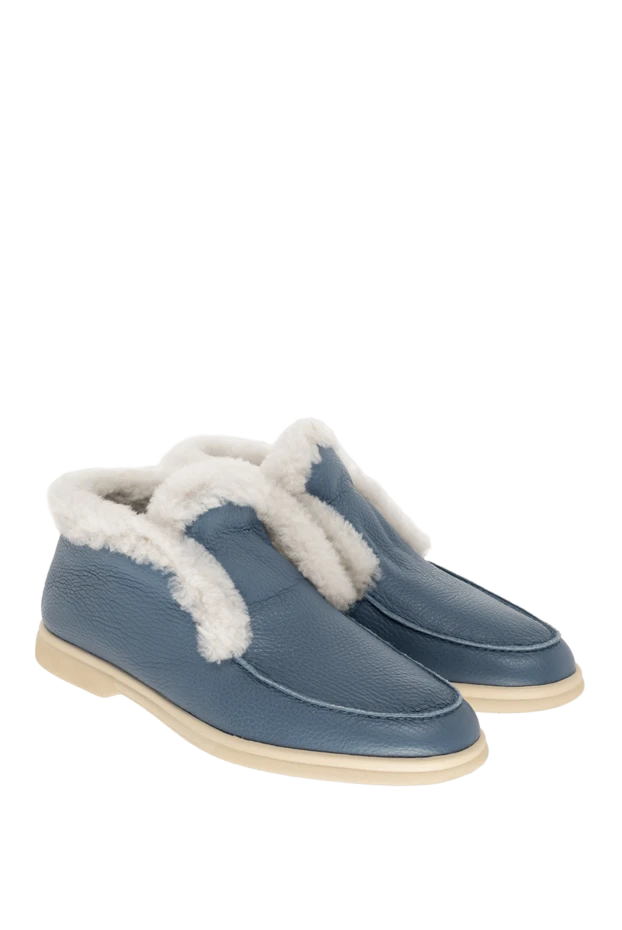 Cesare di Napoli лоферы женские кожаные с мехом синие 156060 - фото 3