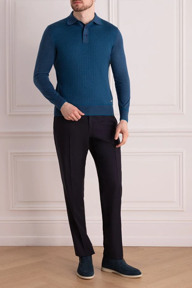 Поло с длинным рукавом в глубоком морском тоне с аккуратными пуговицами
 - фото 2