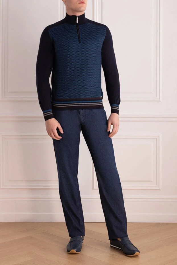 Stefano Ricci тройер көк кашемирі және жібек, бедерлі алдыңғы панельмен 156148 - фото 2