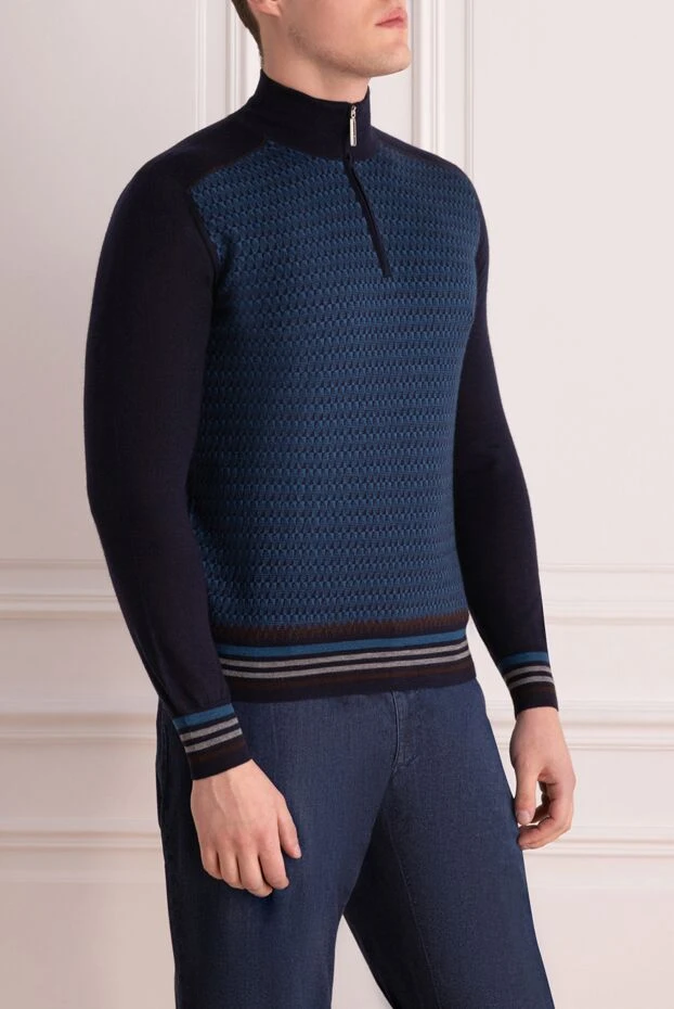 Stefano Ricci тройер көк кашемирі және жібек, бедерлі алдыңғы панельмен 156148 - фото 3