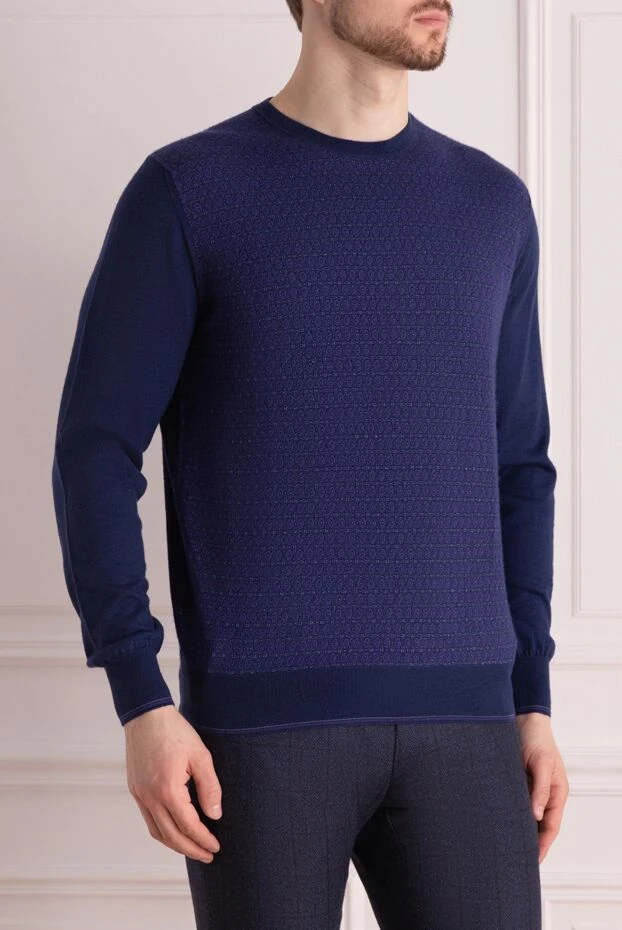 Stefano Ricci men's blue jumper with geometric textured knit 156154 - photo 3