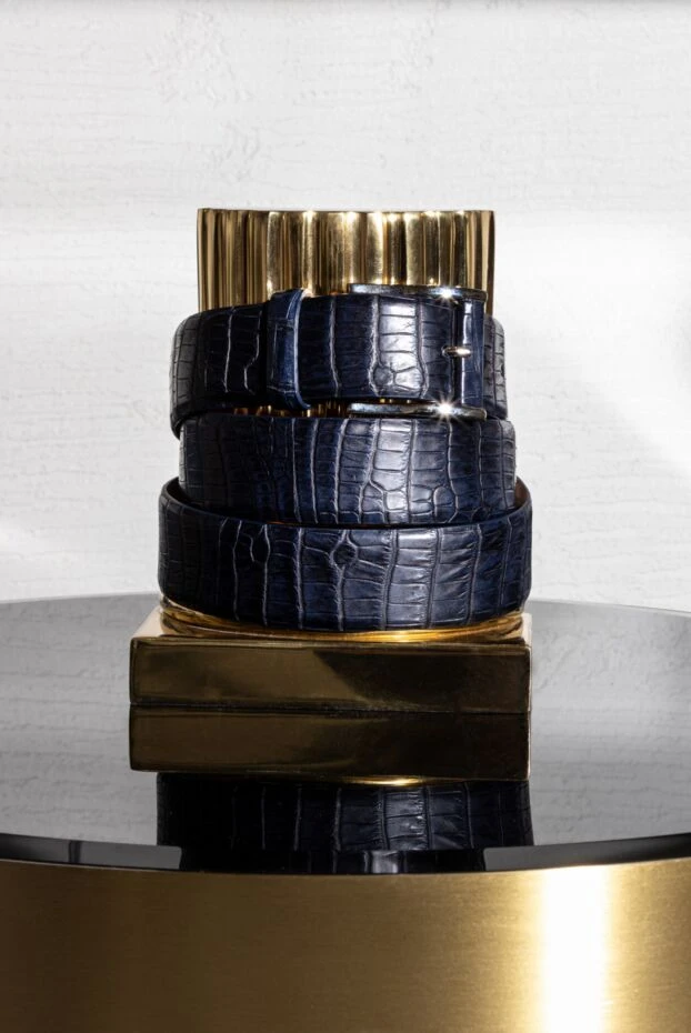 Cesare di Napoli ремень из кожи крокодила фиолетово-синий мужской 156270 - фото 2