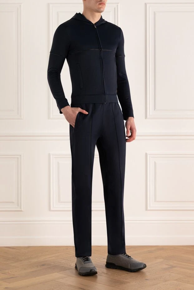 Corneliani men’s dark blue tracksuit with hood and contrast piping 156290 - photo 3