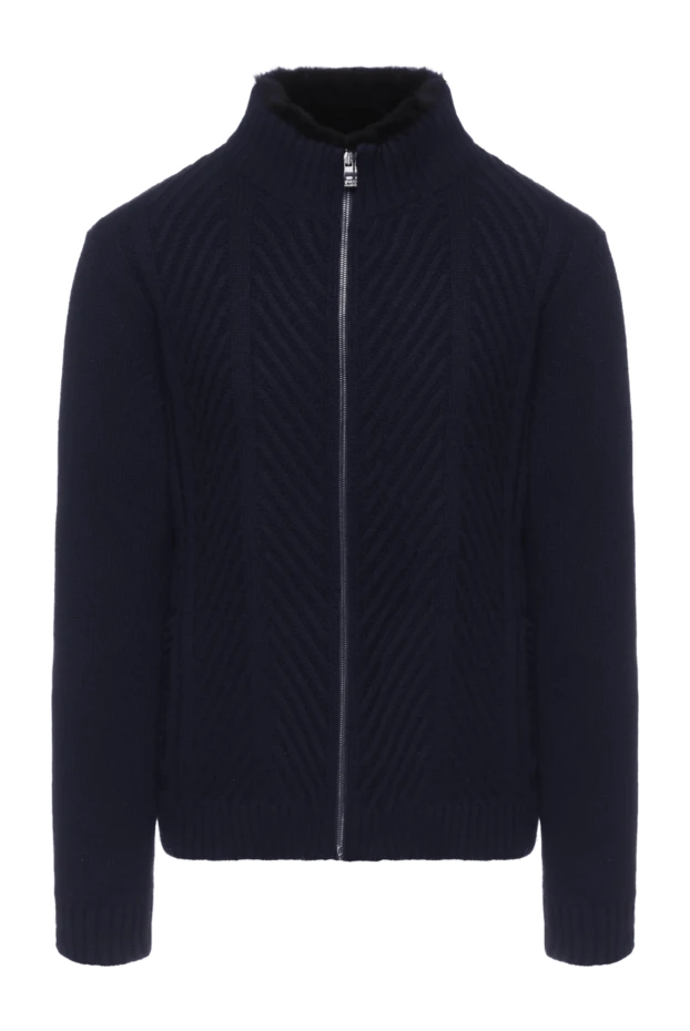 Corneliani man men's cashmere and fur cardigan blue купить с ценами и фото 156291 - photo 1