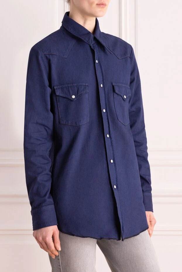 Citizens of Humanity синяя блуза хлопковая с карманами 156304 - фото 3