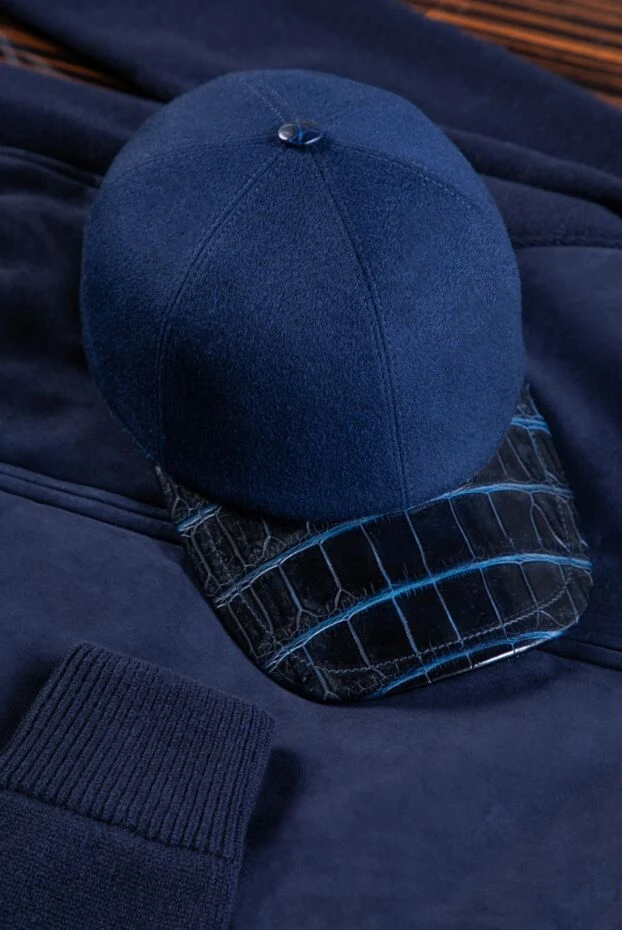 Кашемир кепка аллигатор былғары қалпағымен ашық көк ерлерге арналған - фото 2