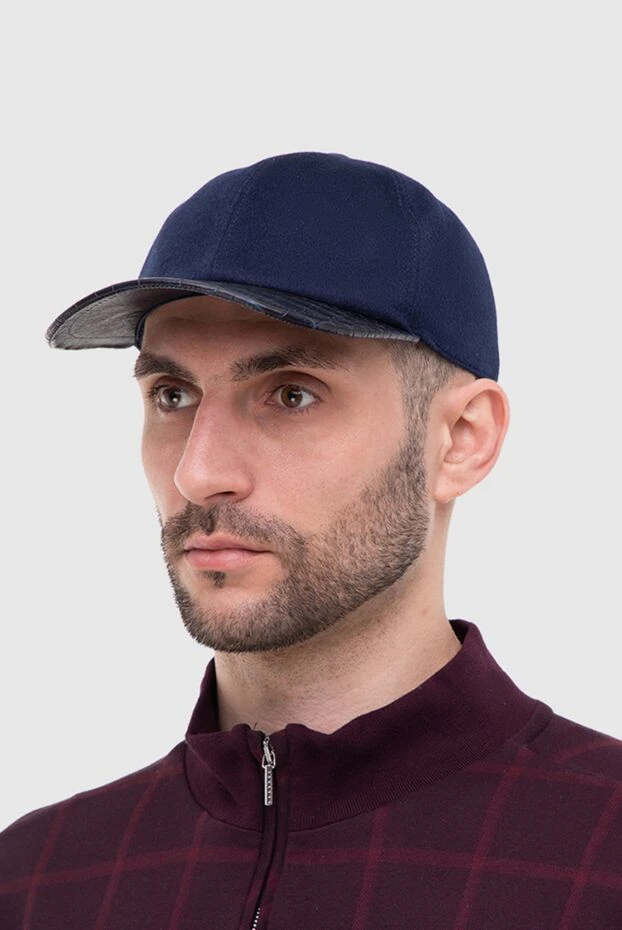 Cesare di Napoli man blue alligator and cashmere cap for men купить с ценами и фото 156346 - photo 2