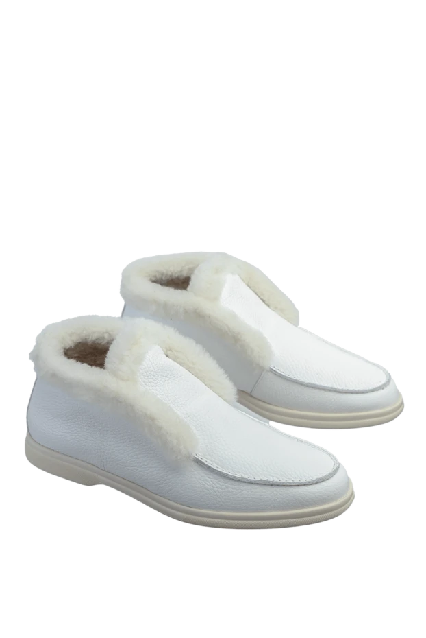 Cesare di Napoli лоферы женские кожаные с мехом белые 156364 - фото 3