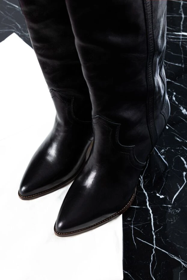 Thigh-high boots women's leather high with slanted heels black - photo 2