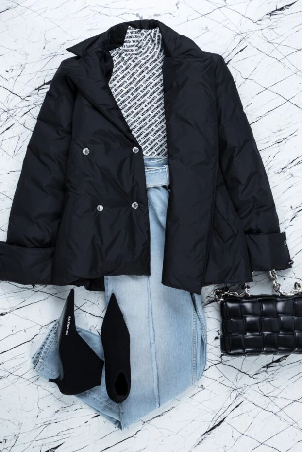 Khrisjoy черный женский пуховик жакетного кроя с двубортной застежкой
 156469 - фото 3