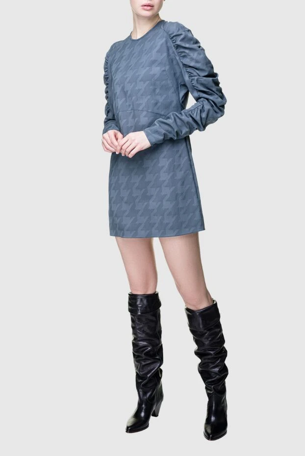 DROMe viscose mini dress with voluminous sleeves and houndstooth embossing, grey
 156474 - photo 3