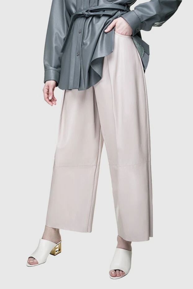 DROMe women's leather wide pants in beige 156481 - photo 3