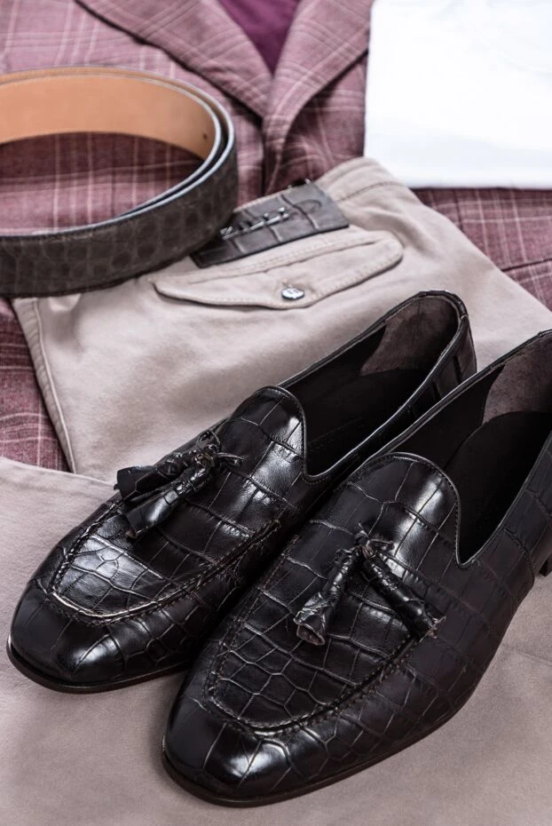 Dark brown tassel loafers made of crocodile leather for men - photo 2