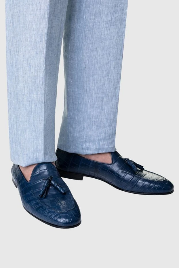 Cesare di Napoli man blue crocodile leather loafers for men купить с ценами и фото 156496 - photo 2