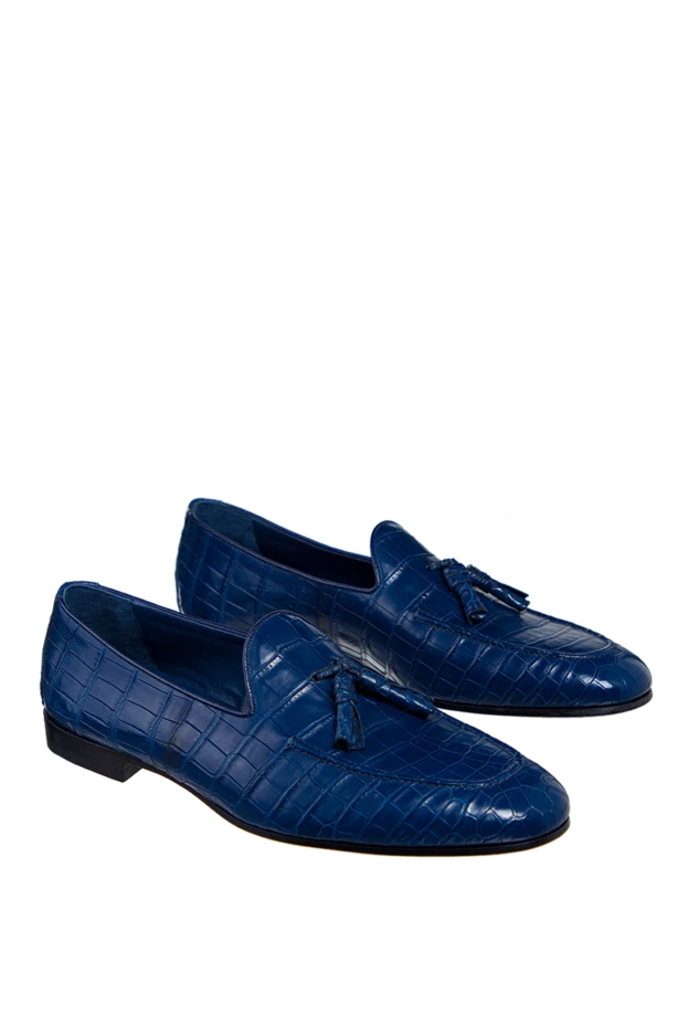 Cesare di Napoli лоферы-тасел из кожи крокодила насыщенно-синие мужские 156496 - фото 3