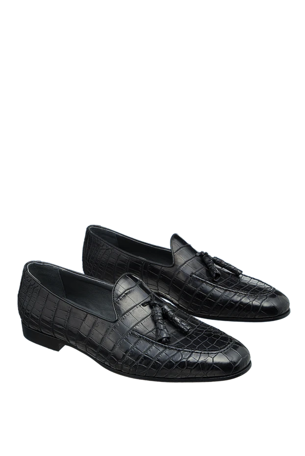 Cesare di Napoli лоферы-тассел из кожи крокодила черные с кисточками мужские 156498 - фото 3