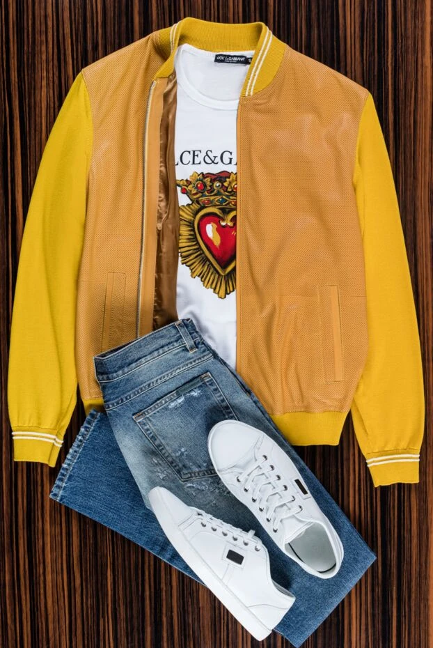 Torras жүннен және таза былғарыдан жасалған ерлер кардиганы, сары 156517 - фото 2