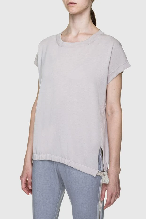 Panicale бежевый жұмсақ мақта матадан жасалған бүйірлік галстук бар футболка 156701 - фото 3