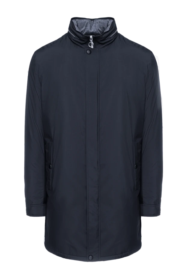 Куртка из кожи и кашемира синяя мужская - фото 1