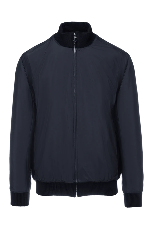 Куртка-бомбер кашемировая с вставками из кожи синяя мужская - фото 1