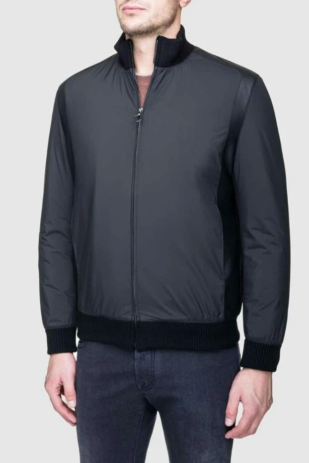 Seraphin куртка-бомбер кашемировая с вставками из кожи синяя мужская 156757 - фото 3