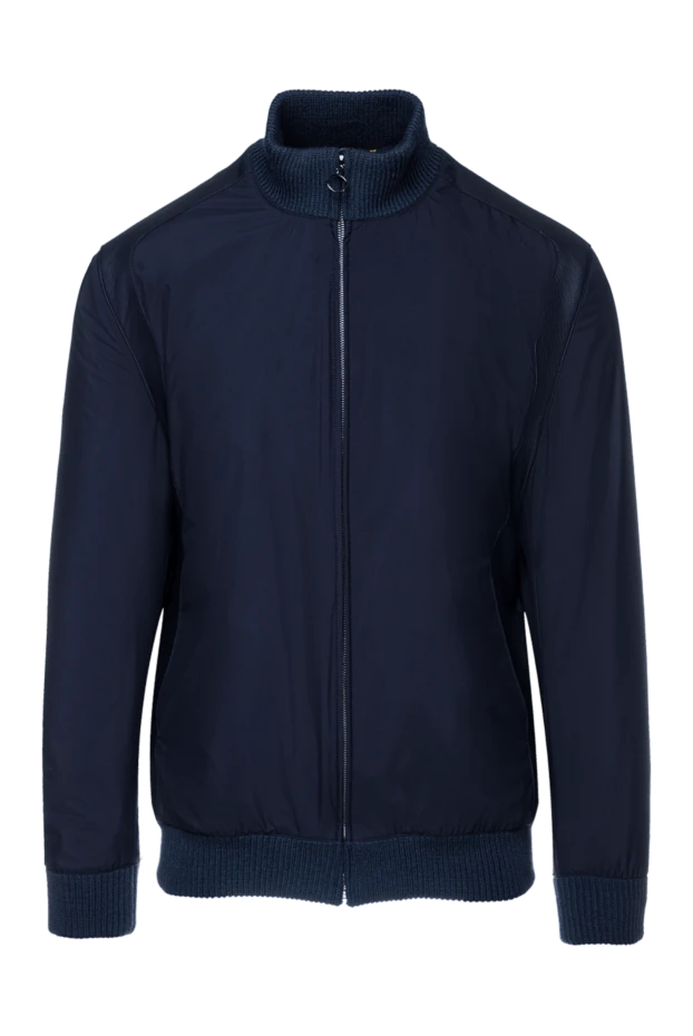 Ерлерге арналған көк кашемир күртеше созылмалы бөлшектерімен және былғары элементтерімен - фото 1