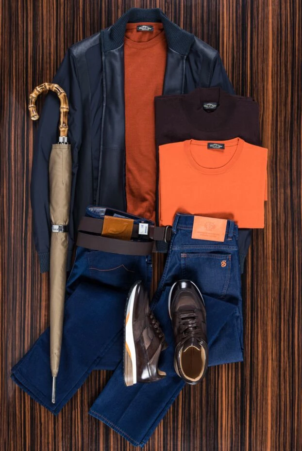 Seraphin куртка синяя кашемировая с эластичными вставками и кожаными элементами мужская 156760 - фото 2