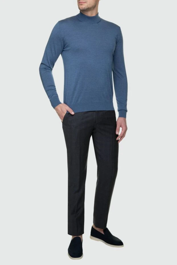 Cesare di Napoli man blue wool turtleneck jumper for men купить с ценами и фото 156815 - photo 2