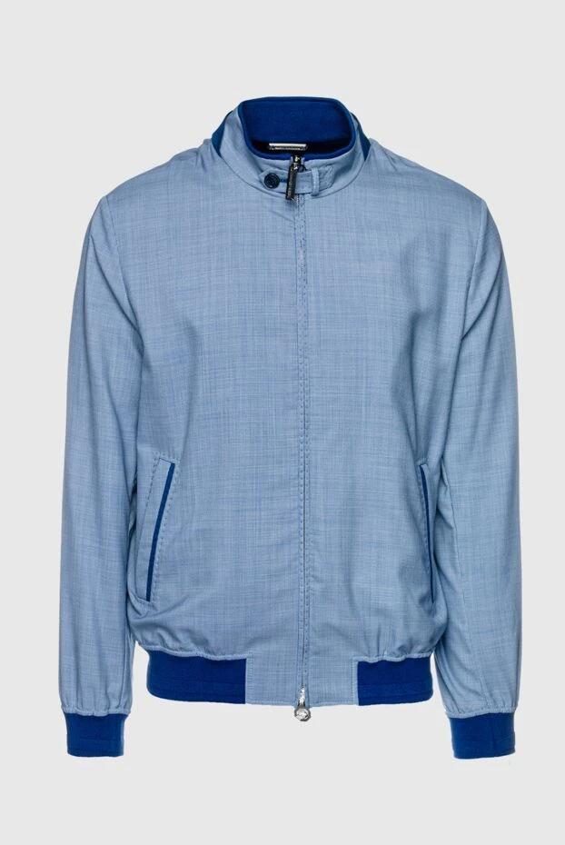 Men's blue bomber jacket with a stand-up collar and contrast trim - photo 1